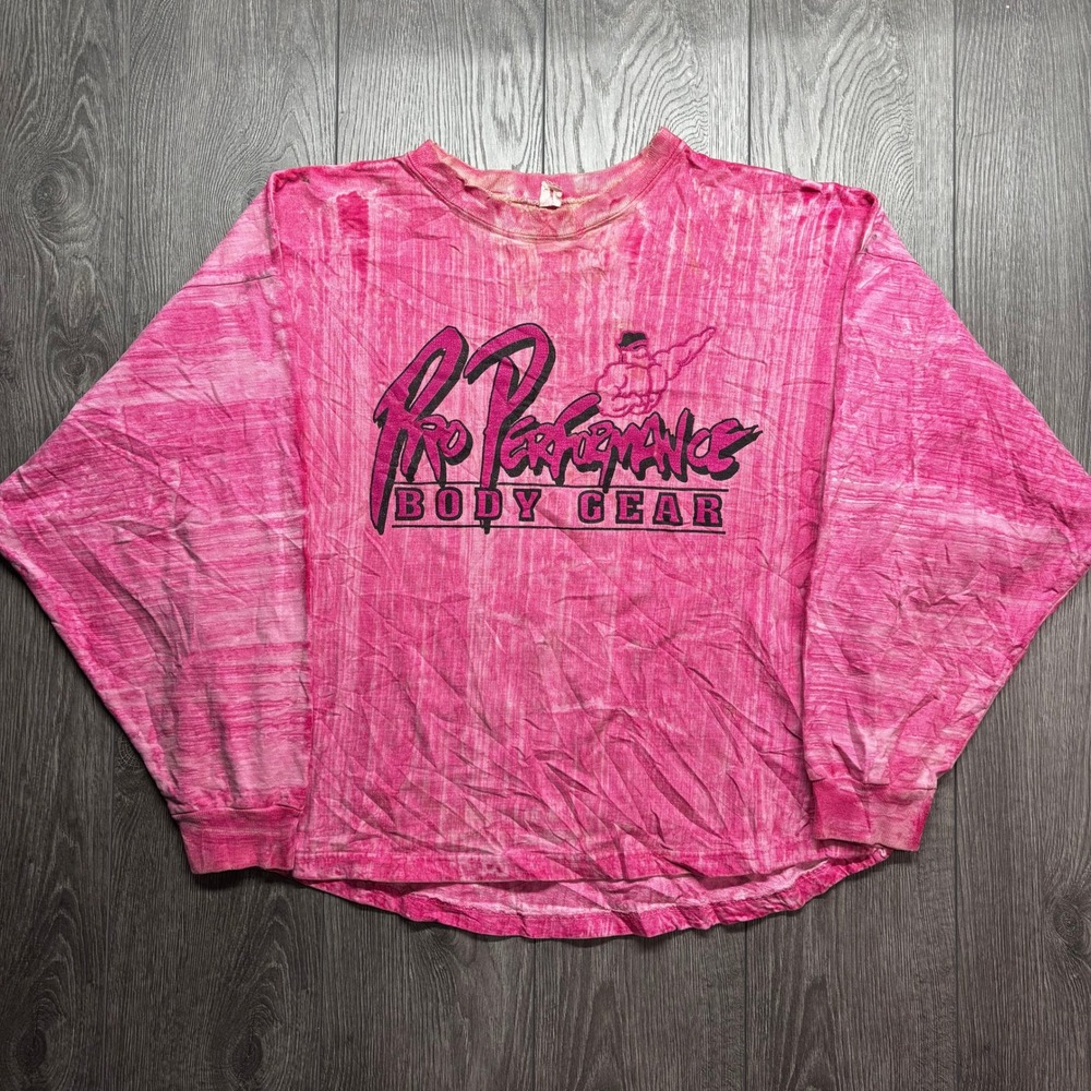 Vintage Pro Performance Body Gear Pink Acid Wash Gym Shirt Mens XL Distresse 90s